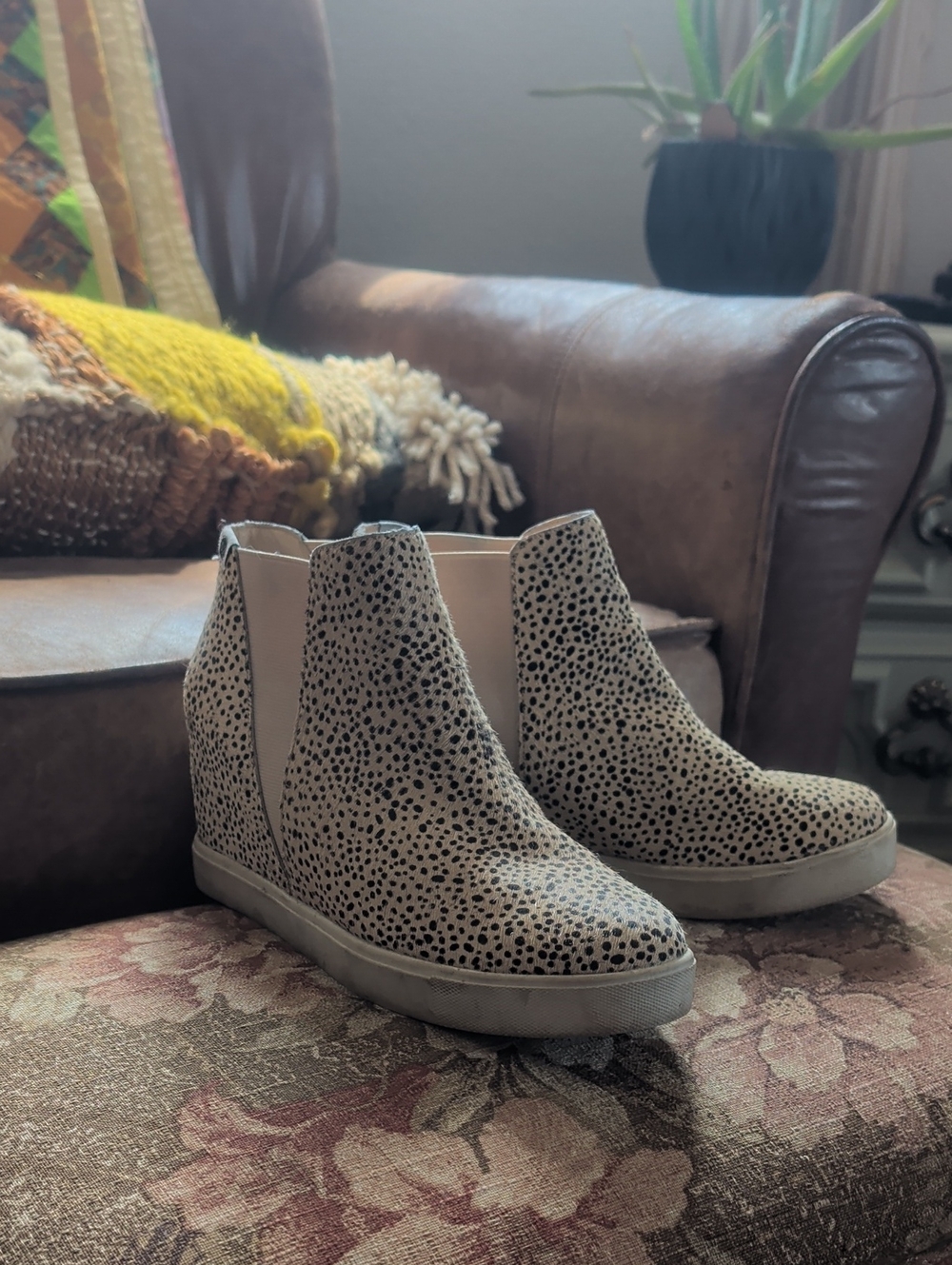 Coconuts by Matisse Cream with Black Speckle Wedge Booties